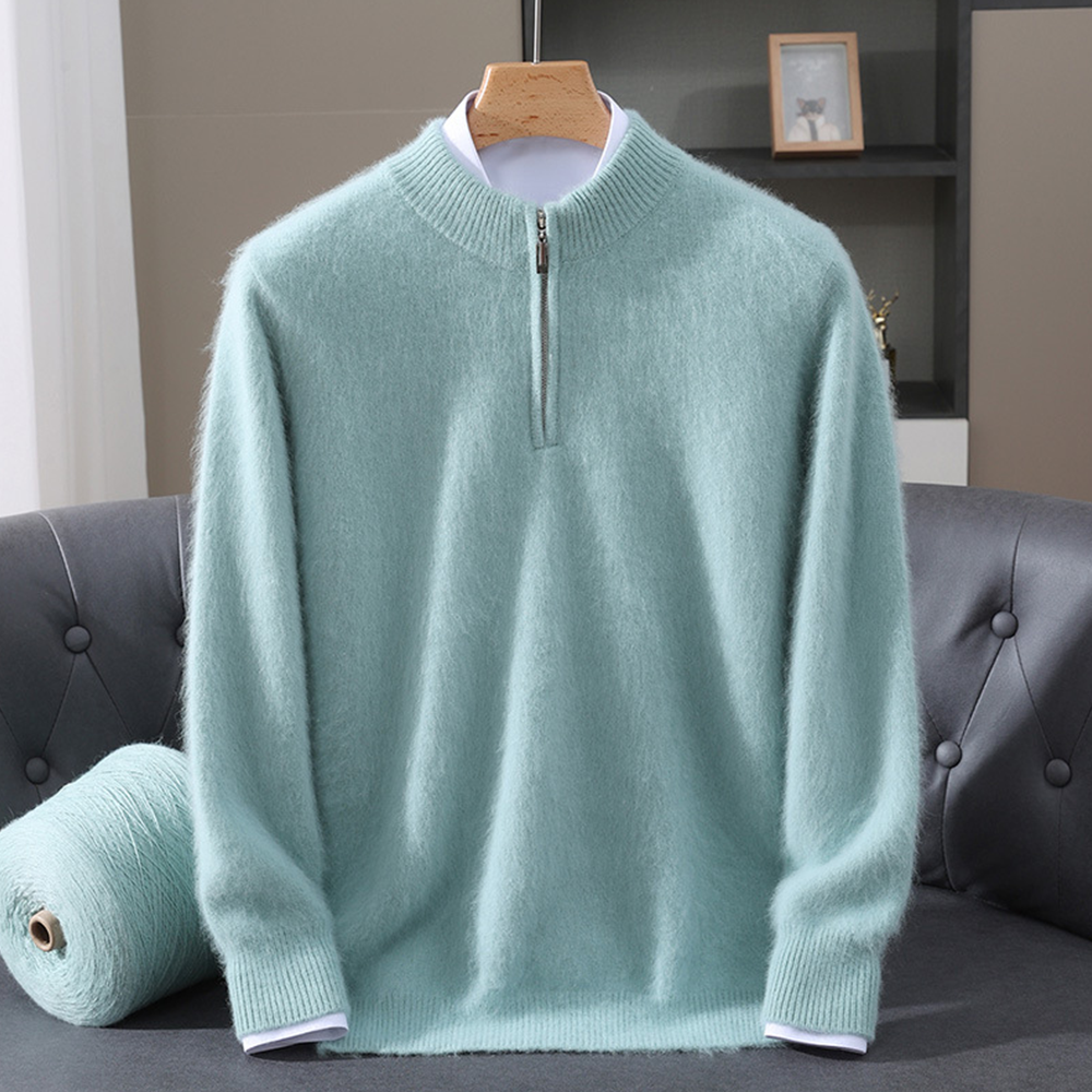 Męski sweter z wełny i kaszmiru – zamek pod szyją, ciepły i elegancki pulower z półgolfem