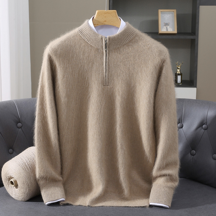 Męski sweter z wełny i kaszmiru – zamek pod szyją, ciepły i elegancki pulower z półgolfem