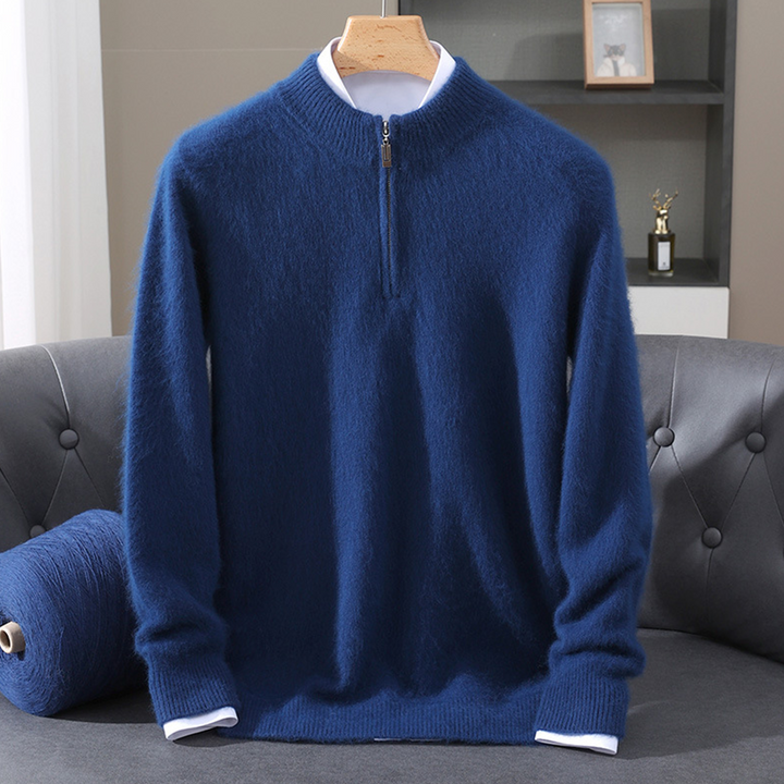 Męski sweter z wełny i kaszmiru – zamek pod szyją, ciepły i elegancki pulower z półgolfem