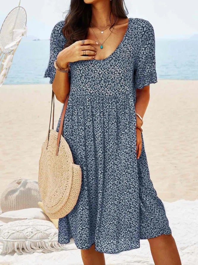 Damska sukienka midi z kwiatowymi kieszeniami, plus size