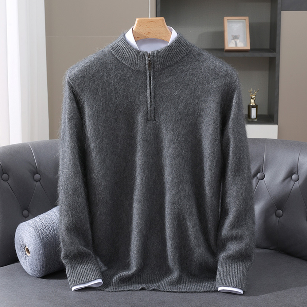 Męski sweter z wełny i kaszmiru – zamek pod szyją, ciepły i elegancki pulower z półgolfem