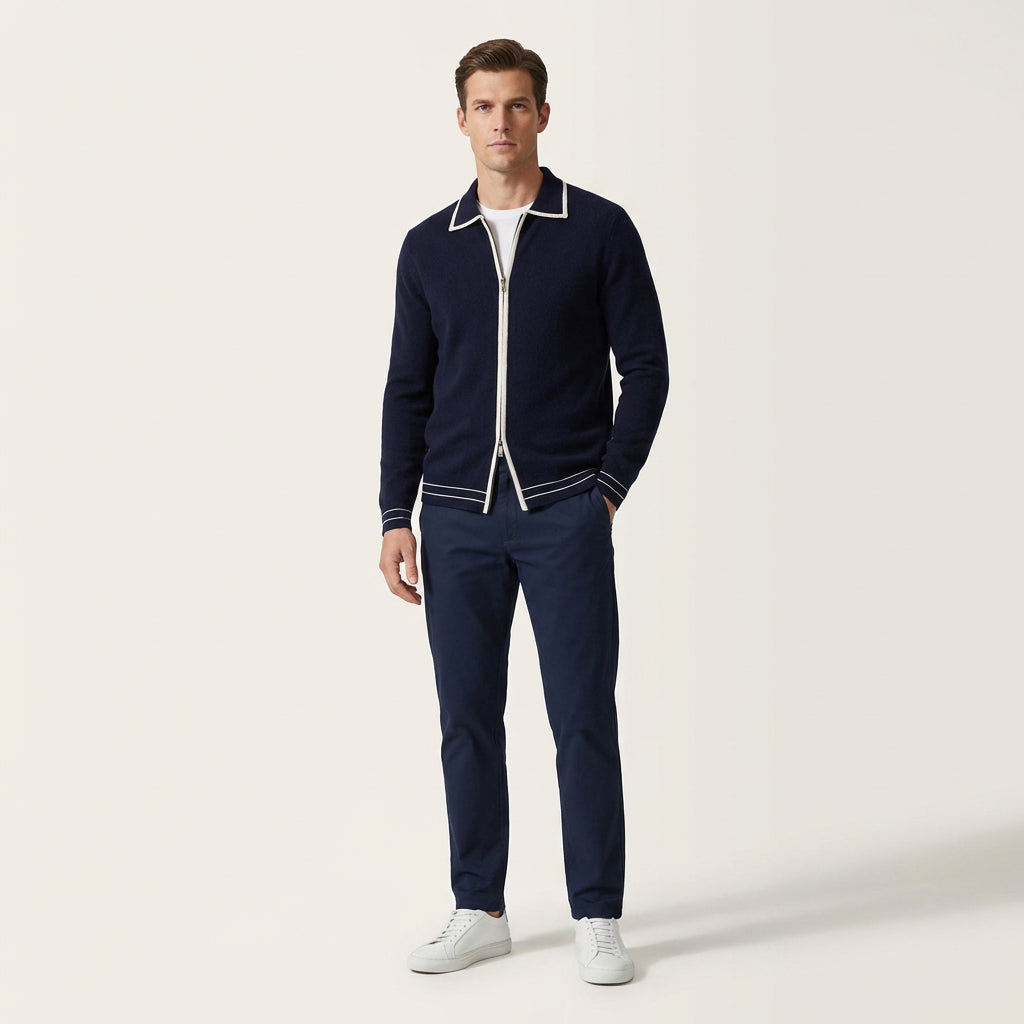 Ekskluzywna męska bluza dzianinowa z 100% wełny merino zapinana na zamek