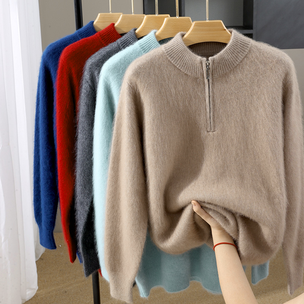 Męski sweter z wełny i kaszmiru – zamek pod szyją, ciepły i elegancki pulower z półgolfem