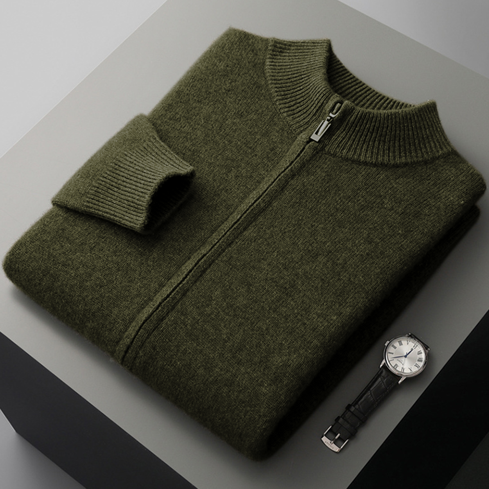 Męski sweter rozpinany z wełny merino – 100% australijska wełna, elegancki kardigan z zamkiem