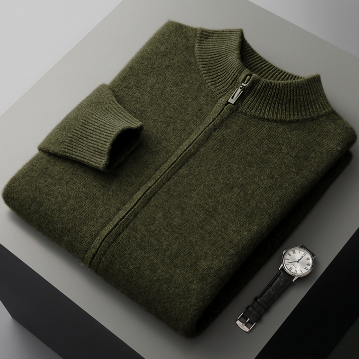 Męski sweter rozpinany z wełny merino – 100% australijska wełna, elegancki kardigan z zamkiem