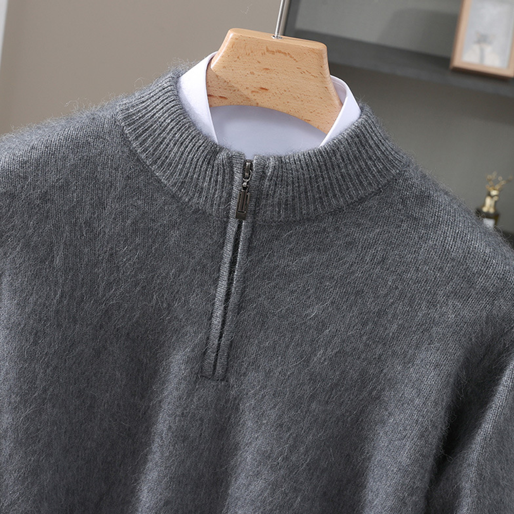 Męski sweter z wełny i kaszmiru – zamek pod szyją, ciepły i elegancki pulower z półgolfem