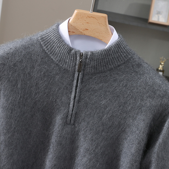 Męski sweter z wełny i kaszmiru – zamek pod szyją, ciepły i elegancki pulower z półgolfem