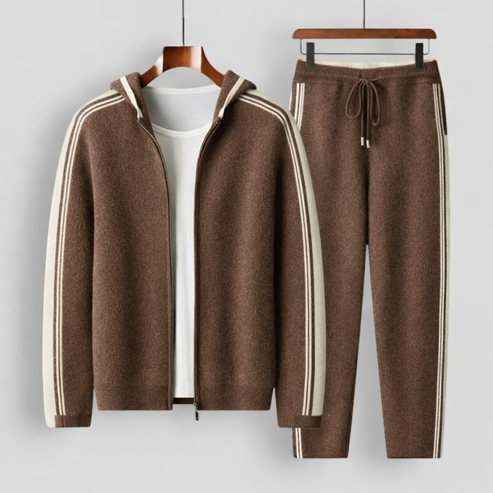 Męski komplet dzianinowy z 100% wełny merino – bluza na zamek i spodnie