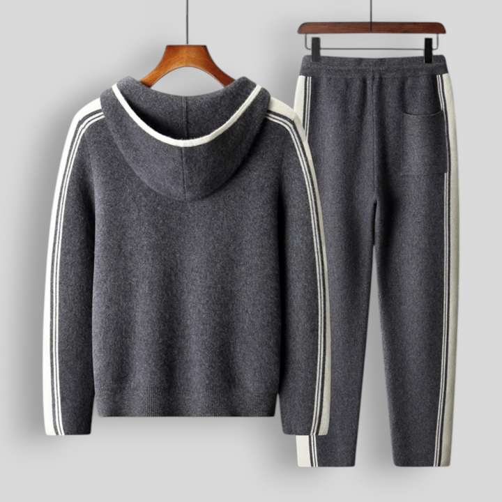 Męski komplet dzianinowy z 100% wełny merino – bluza na zamek i spodnie