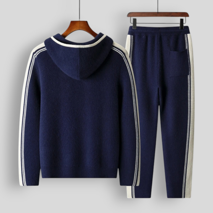 Męski komplet dzianinowy z 100% wełny merino – bluza na zamek i spodnie