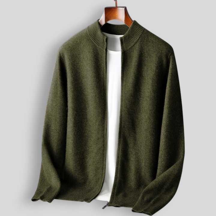 Męski sweter rozpinany z wełny merino – 100% australijska wełna, elegancki kardigan z zamkiem
