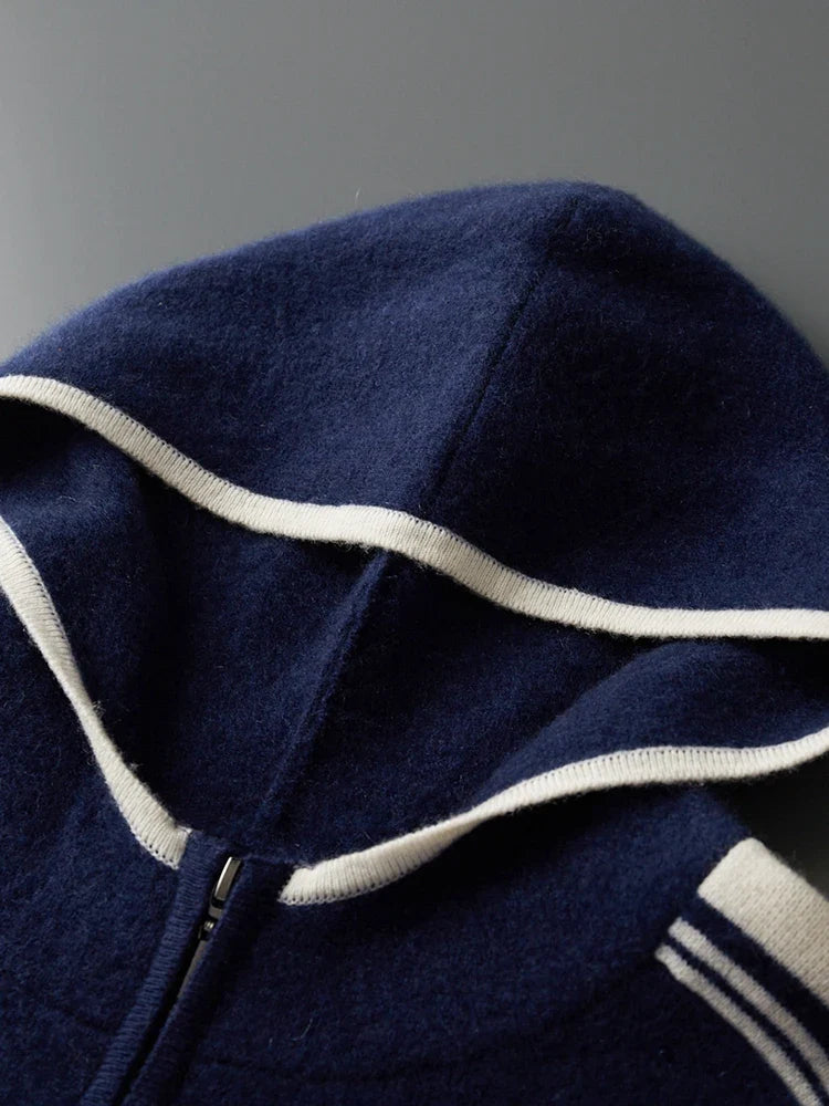 Męski komplet dzianinowy z 100% wełny merino – bluza na zamek i spodnie