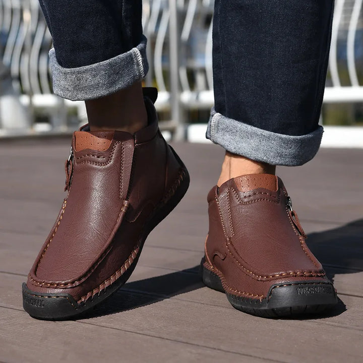 Męskie buty skórzane casual z zamkiem – lekkie, antypoślizgowe, codzienne obuwie trekkingowe