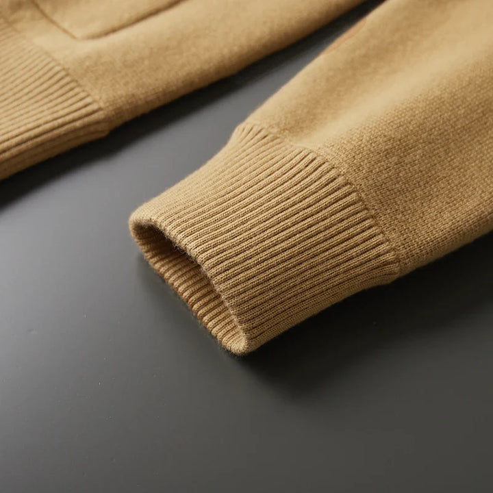 Sweter męski z 100% wełny merynosów – cardigan z kołnierzem i guzikami