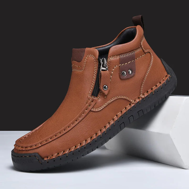 Męskie buty skórzane casual z zamkiem – lekkie, antypoślizgowe, codzienne obuwie trekkingowe
