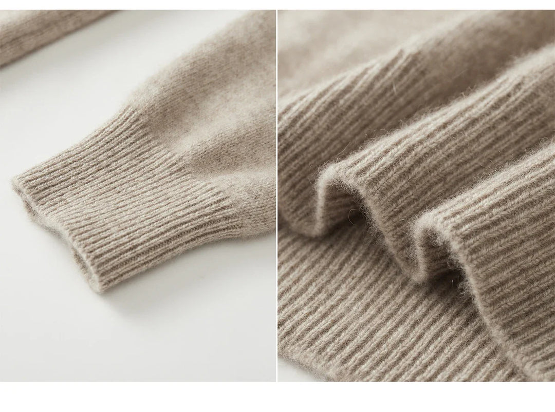 Sweter męski z 100% wełny merynosów – ozdobne zapięcie pod szyją