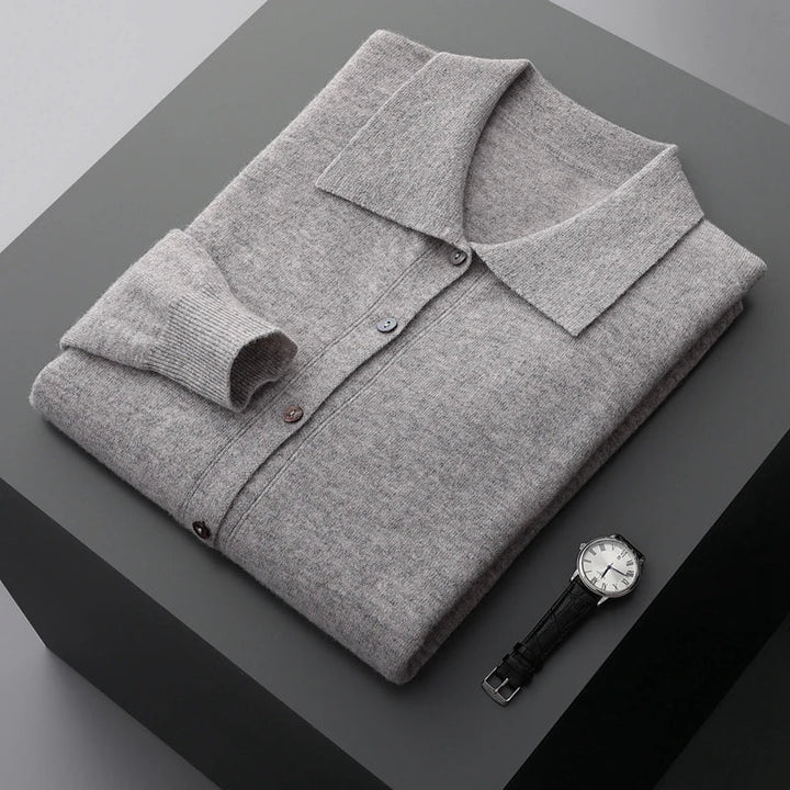 Sweter męski z wełny – zapinany na guziki, z kołnierzem koszulowym