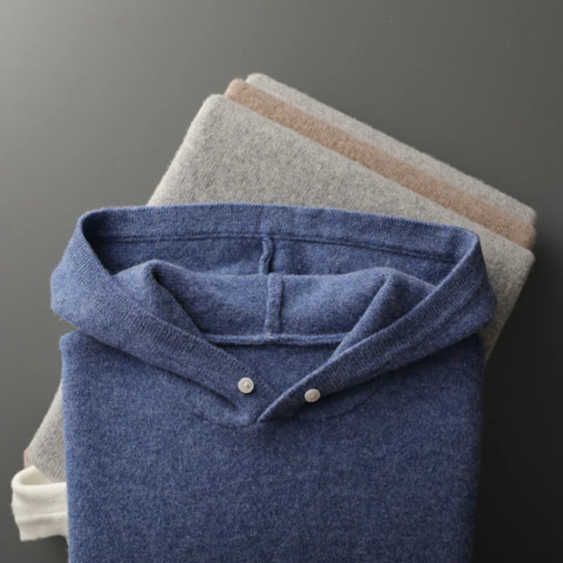 Sweter męski z 100% wełny merynosów – z kapturem i kieszenią, styl casual