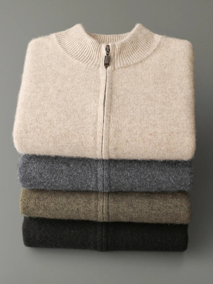Męski sweter rozpinany z wełny merino – 100% australijska wełna, elegancki kardigan z zamkiem