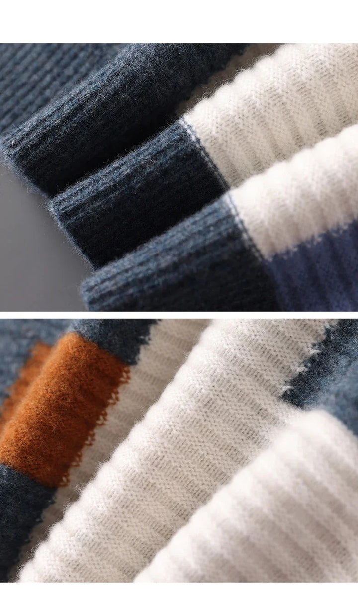 Sweter męski z 100% wełny merynosów – wzór geometryczny, okrągły dekolt