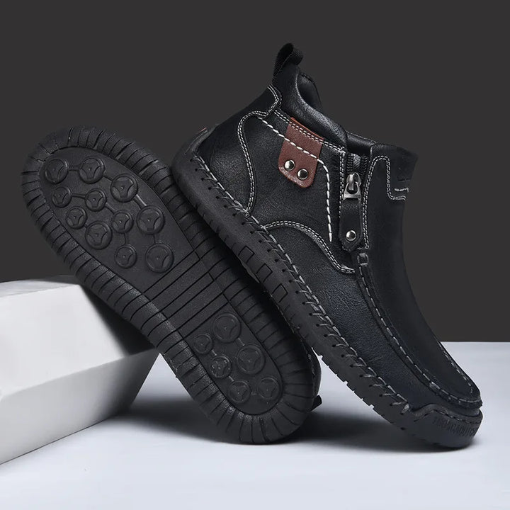 Męskie buty skórzane casual z zamkiem – lekkie, antypoślizgowe, codzienne obuwie trekkingowe