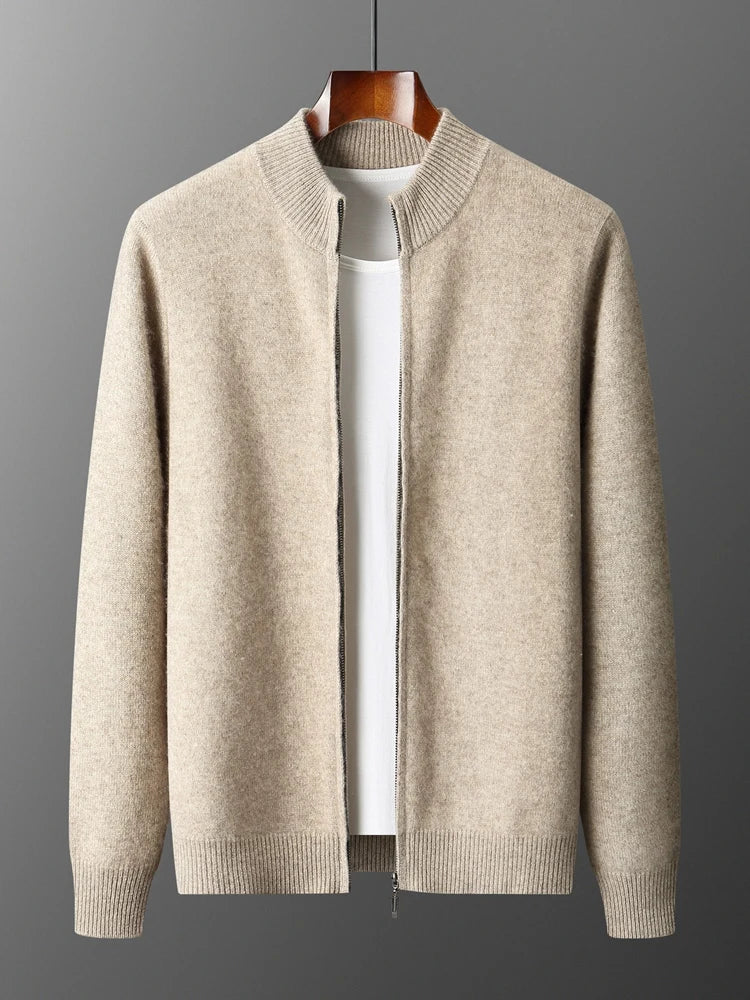 Męski sweter rozpinany z wełny merino – 100% australijska wełna, elegancki kardigan z zamkiem