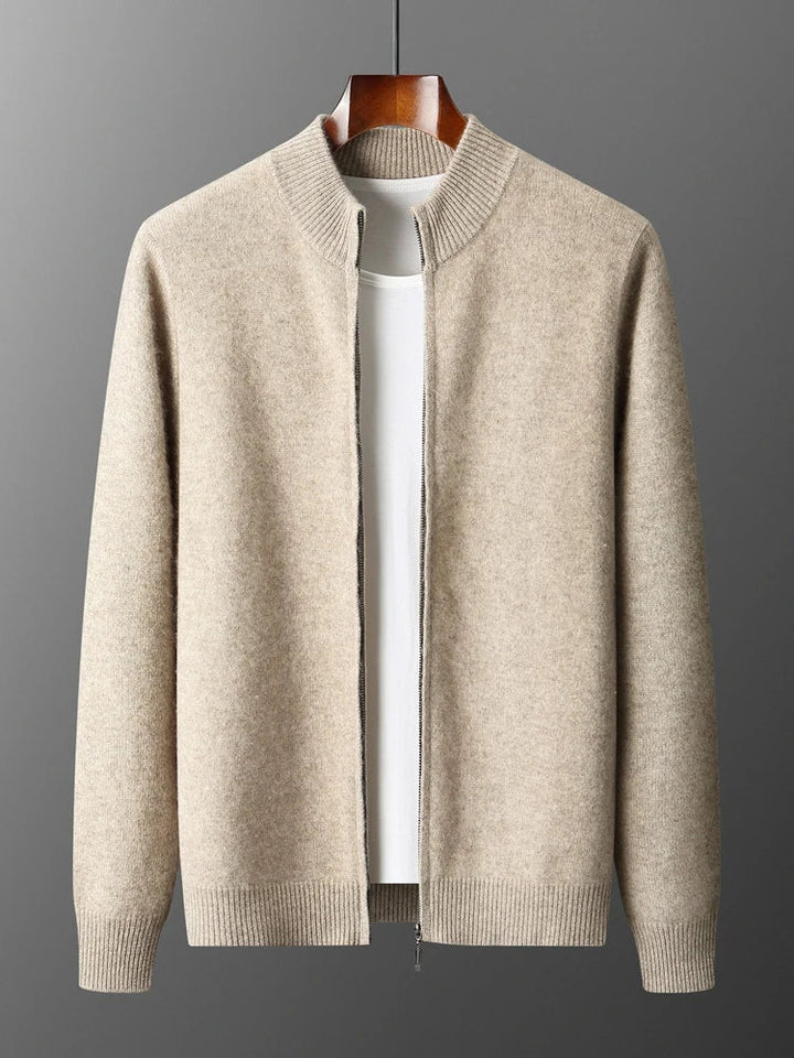 Męski sweter rozpinany z wełny merino – 100% australijska wełna, elegancki kardigan z zamkiem