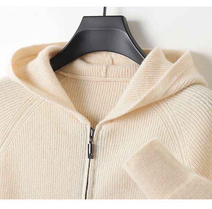 Męska bluza z kapturem z wełny merino – 100% naturalna wełna, rozpinana, ciepła i oddychająca
