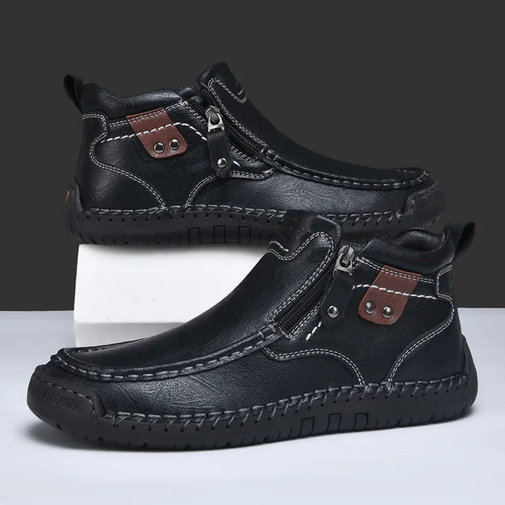 Męskie buty skórzane casual z zamkiem – lekkie, antypoślizgowe, codzienne obuwie trekkingowe
