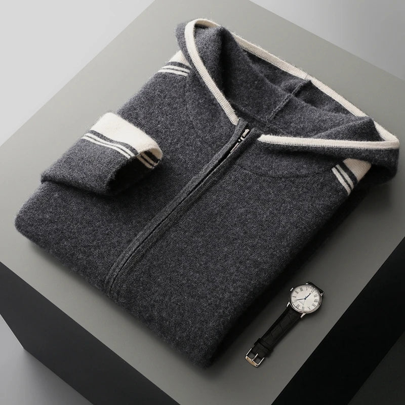 Męski komplet dzianinowy z 100% wełny merino – bluza na zamek i spodnie