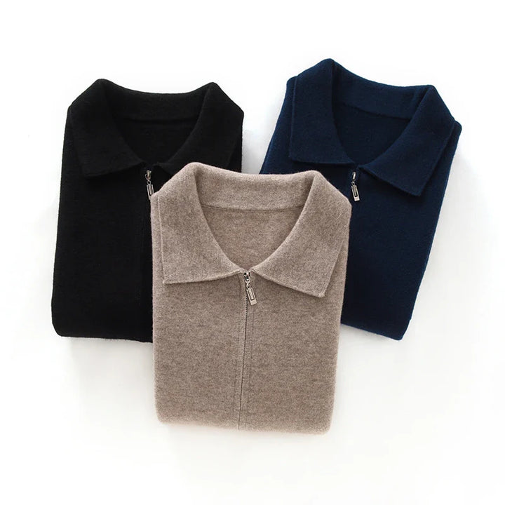 Sweter męski zapinany na zamek z czystej wełny merynosów – elegancki i ciepły