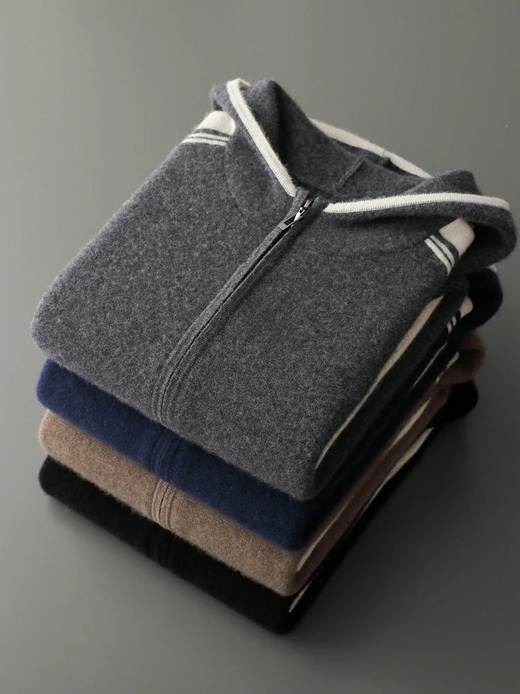 Męski komplet dzianinowy z 100% wełny merino – bluza na zamek i spodnie