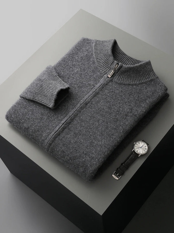 Męski sweter rozpinany z wełny merino – 100% australijska wełna, elegancki kardigan z zamkiem