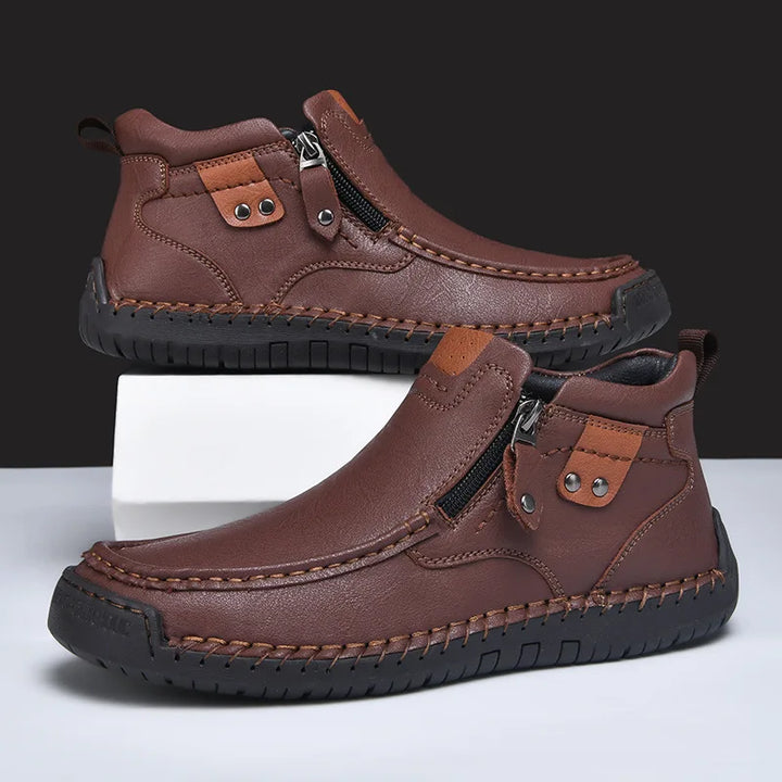Męskie buty skórzane casual z zamkiem – lekkie, antypoślizgowe, codzienne obuwie trekkingowe