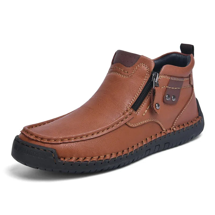 Męskie buty skórzane casual z zamkiem – lekkie, antypoślizgowe, codzienne obuwie trekkingowe
