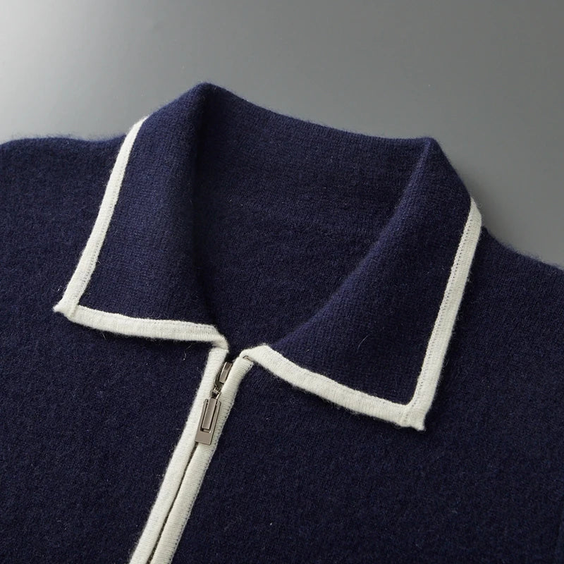 Ekskluzywna męska bluza dzianinowa z 100% wełny merino zapinana na zamek