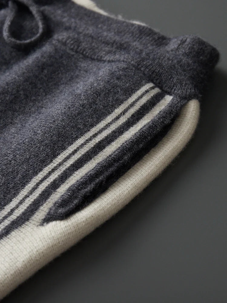 Męski komplet dzianinowy z 100% wełny merino – bluza na zamek i spodnie