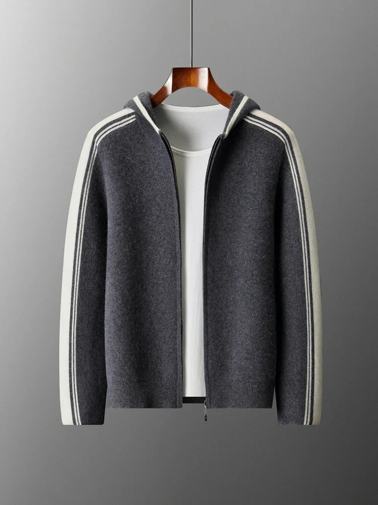 Męski komplet dzianinowy z 100% wełny merino – bluza na zamek i spodnie
