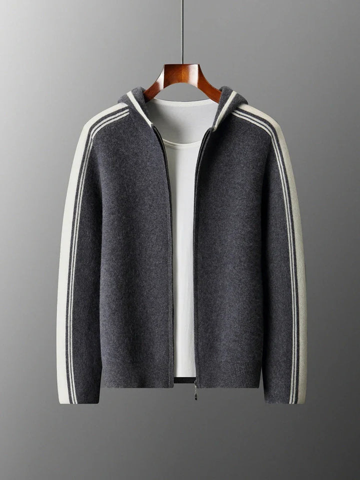 Męski komplet dzianinowy z 100% wełny merino – bluza na zamek i spodnie