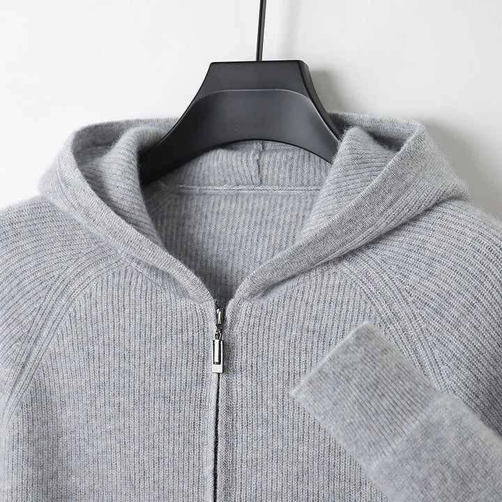 Męska bluza z kapturem z wełny merino – 100% naturalna wełna, rozpinana, ciepła i oddychająca