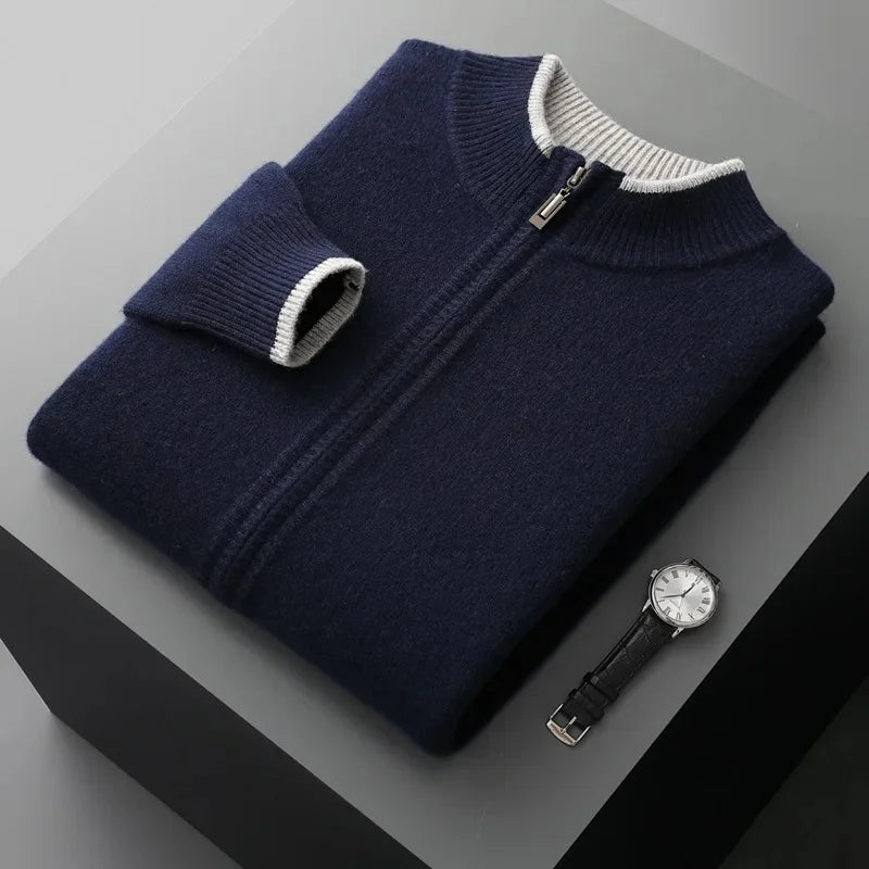 Męska bluza dzianinowa z wełny merino – 100% merino, zapinana na zamek