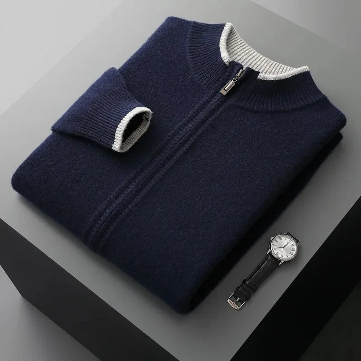 Męska bluza dzianinowa z wełny merino – 100% merino, zapinana na zamek