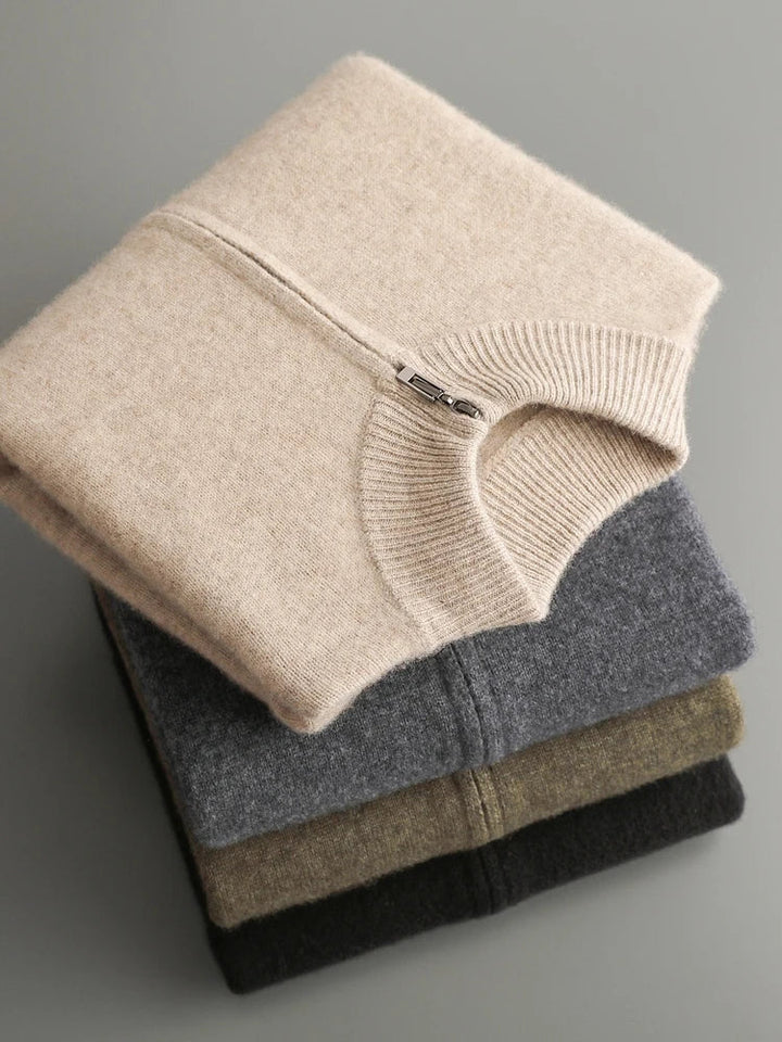 Męski sweter rozpinany z wełny merino – 100% australijska wełna, elegancki kardigan z zamkiem