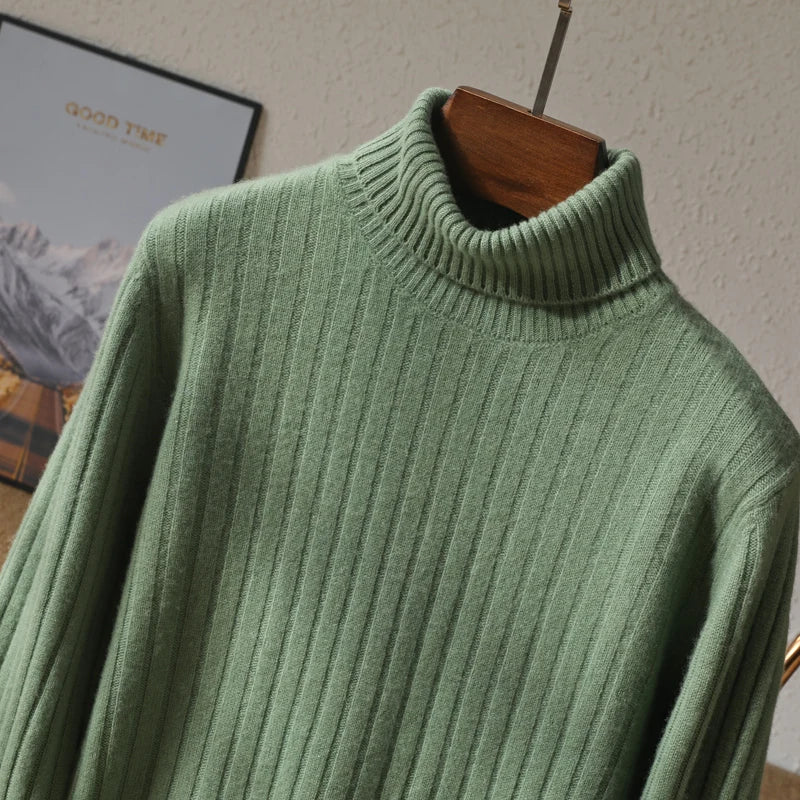 Golf męski z 100% wełny merynosów – prążkowany, ciepły i elegancki
