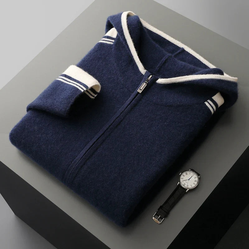 Męski komplet dzianinowy z 100% wełny merino – bluza na zamek i spodnie