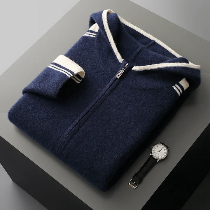 Męski komplet dzianinowy z 100% wełny merino – bluza na zamek i spodnie