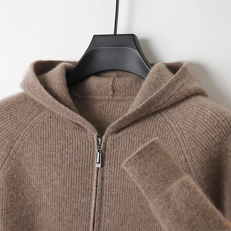 Męska bluza z kapturem z wełny merino – 100% naturalna wełna, rozpinana, ciepła i oddychająca
