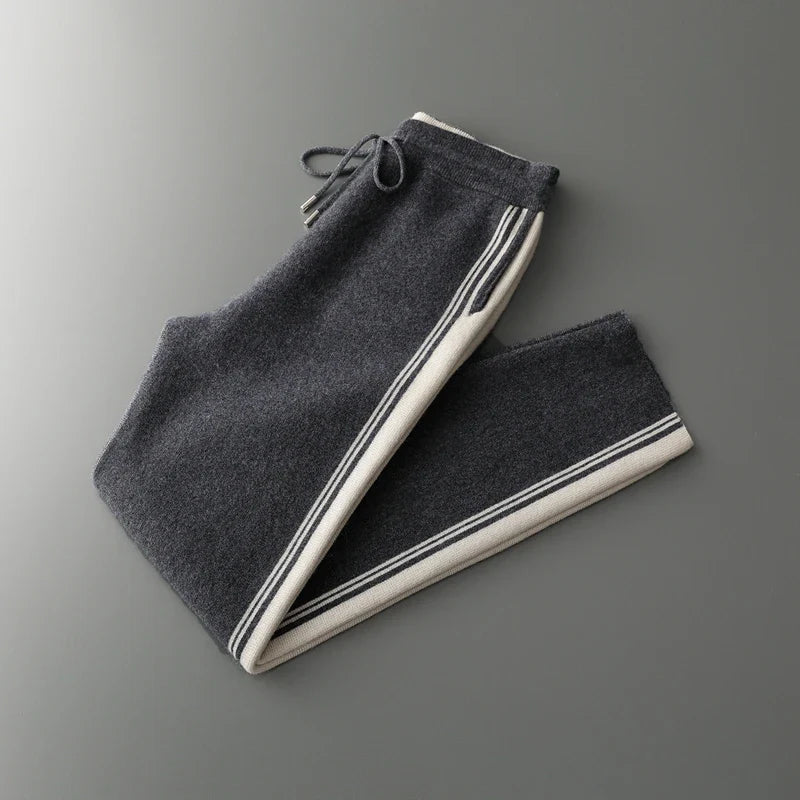Męski komplet dzianinowy z 100% wełny merino – bluza na zamek i spodnie