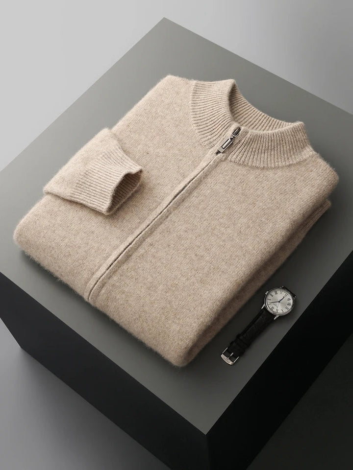 Męski sweter rozpinany z wełny merino – 100% australijska wełna, elegancki kardigan z zamkiem