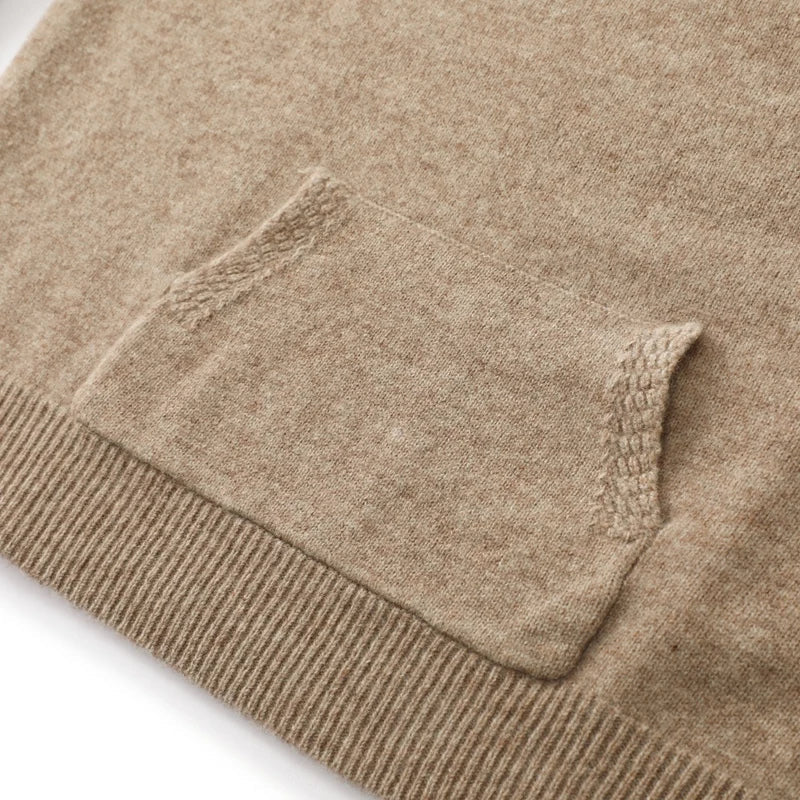 Sweter męski z 100% wełny merynosów – z kapturem i kieszenią, styl casual